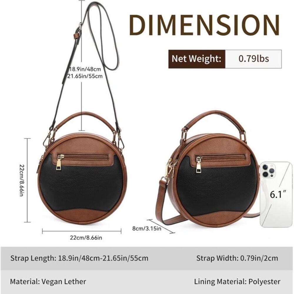 Top-Handle Crossbody Bag Soft Leather Trendy Purse Circle Handbags Small - Picture 6 of 6